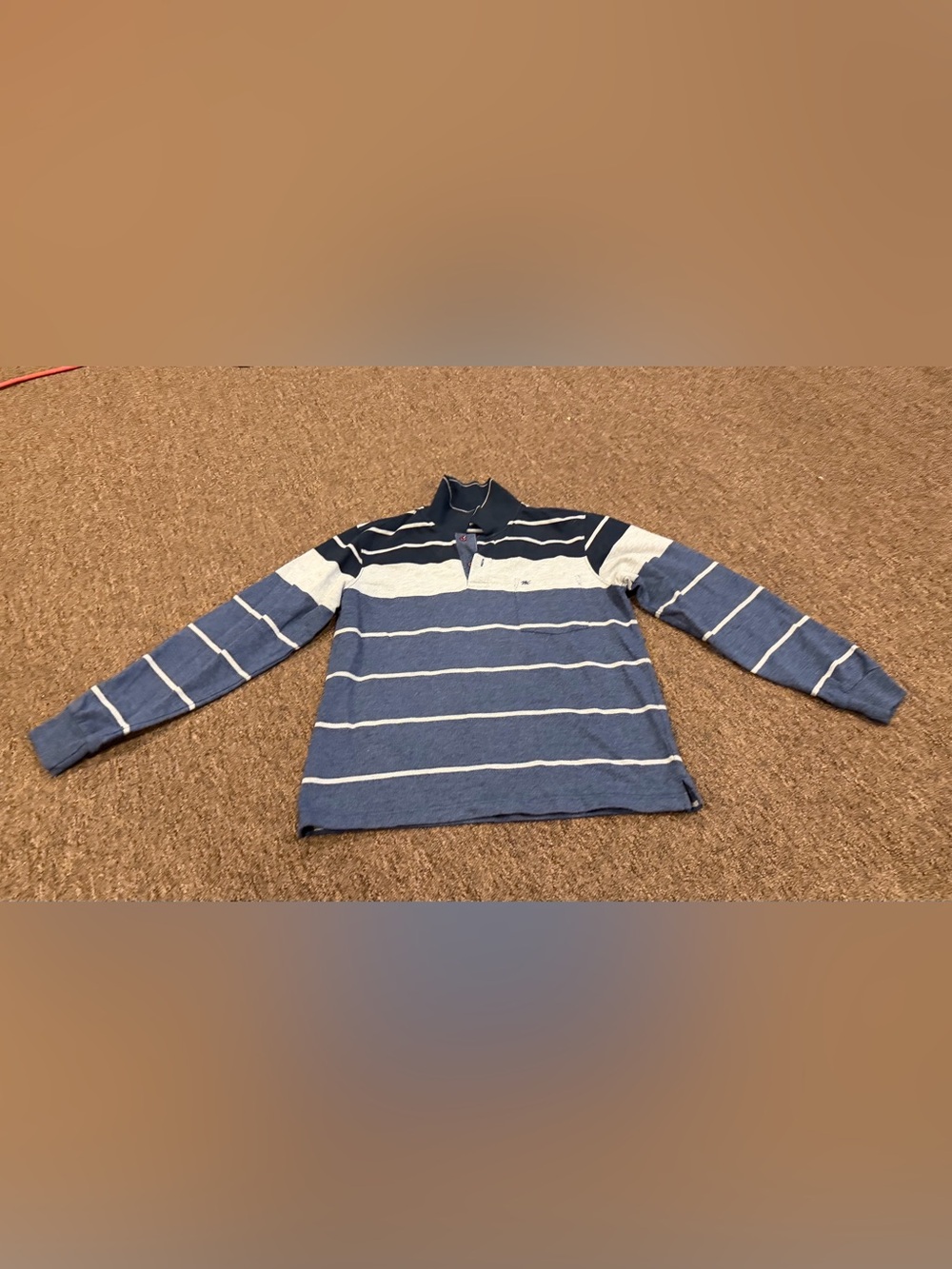 EUC! Monte Carlo Men's M Long-Sleeve Striped Rugby Polo in Navy White